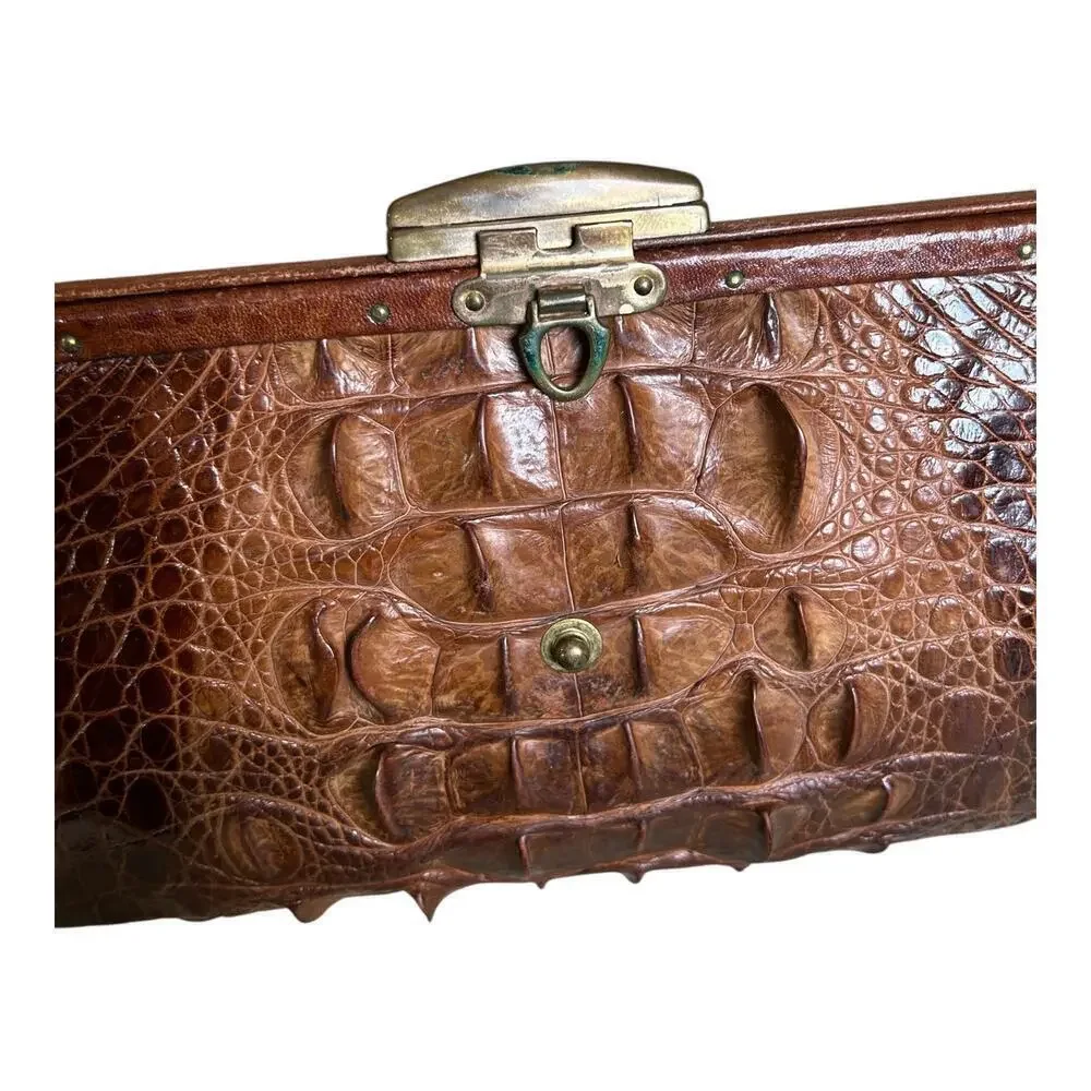 Antique Brown Hornback Alligator Crocodile With Feet Paws Purse Clutch 1940’s